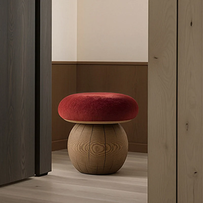 Modern Minimalist Mushroom-Shaped Ash Wood Fabric Low Stool Foam Cushion For Living Room