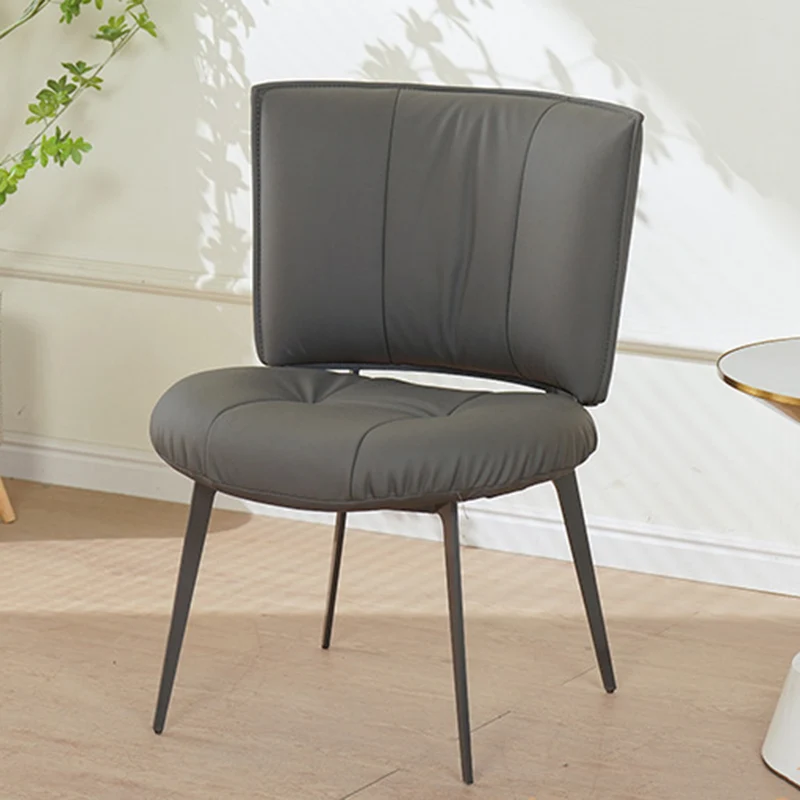 Contemporary Scandinavian Round Rectangular Plywood Carbon Steel Microfiber Leather Sponge Dining Chair Backrest Armless For Dining Room