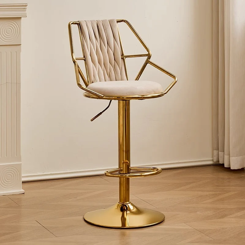 Modern Luxury Velvet Sponge Carbon Steel Curved Bar Stool Backrest Armrest Swivel For Living Room
