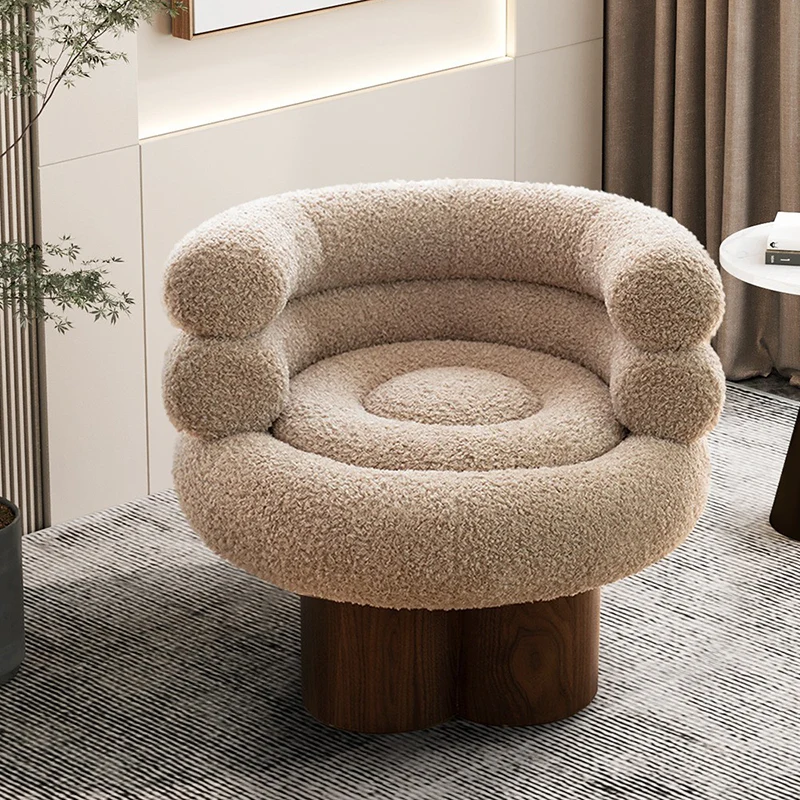 Traditional French Curved Sherpa Fabric Solid Wood Iron Vanity Stool Backrest Armless For Bedroom