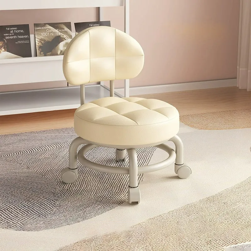 Modern Minimalist Round Artificial Leather Wood Iron Chair Backrest Armless For Living Room