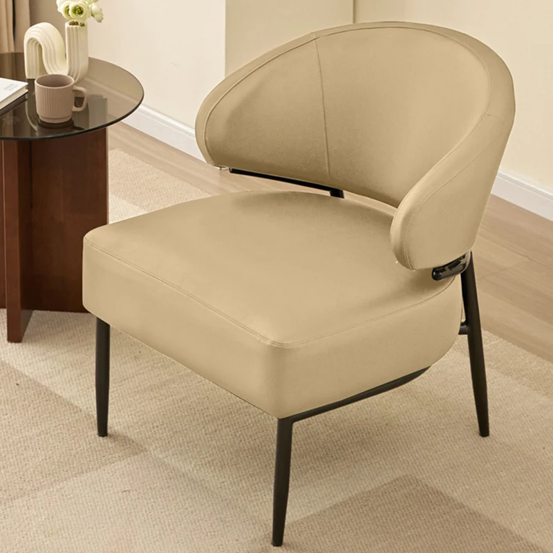 Modern Minimalist Curved Rectangular Cat-Scratch-Resistant Leather Carbon Steel Accent Chair Backrest Armless For Living Room