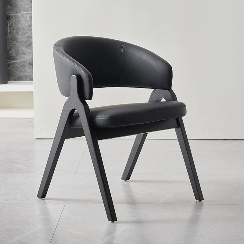 Contemporary Scandinavian Microfiber Leather Ash Wood Plywood Sponge Curved Dining Chair Backrest Armrest For Dining Room