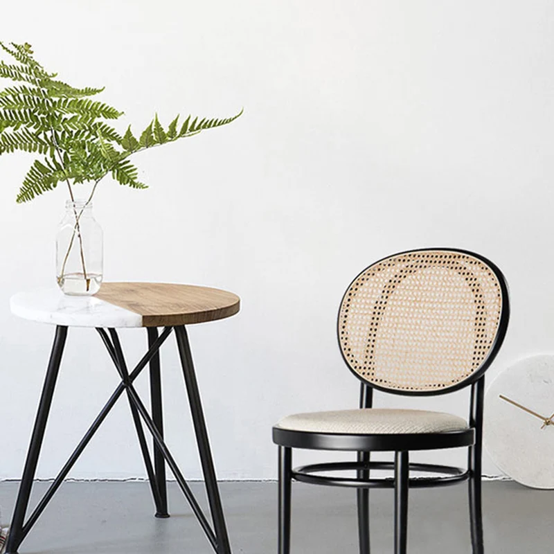 Modern Minimalist Ash Wood Natural Rattan Cotton-Linen Blend Sponge Dining Chair Backrest For Dining Room