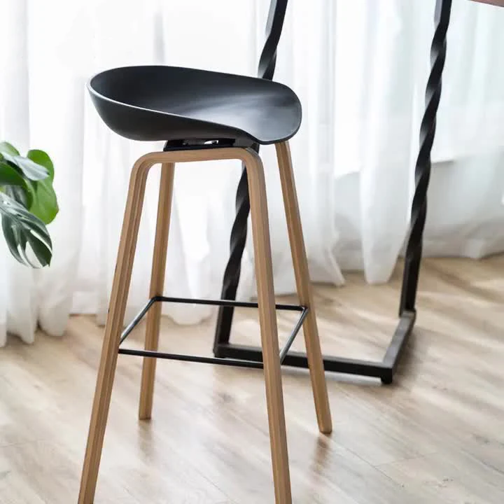 Modern Minimalist Rectangular PP Beech Wood Bar Stool Backless Armless For Dining Room
