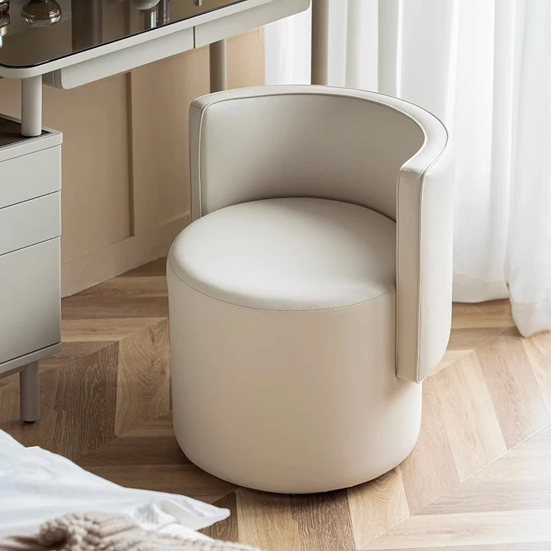 Modern Minimalist Swivel Cylindrical Microfiber Leather Aluminum Alloy Wood Vanity Stool Backrest Armless For Bedroom