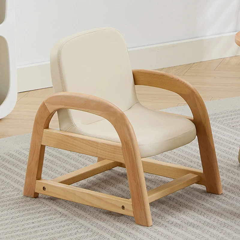Contemporary Scandinavian Kids Beech Wood PU Leather Sponge Curved Accent Chair Height Adjustable Backrest Armrests For Living Room