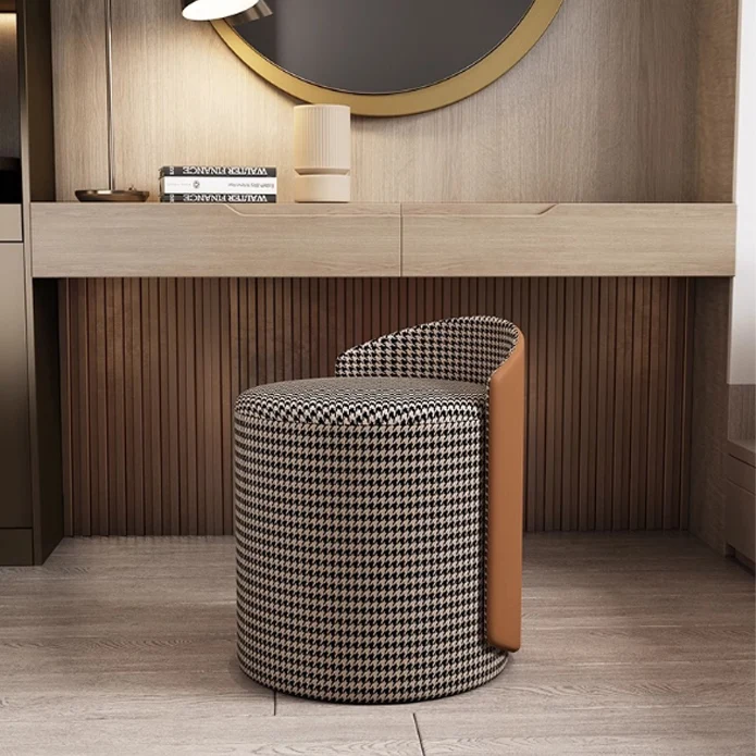 Modern Minimalist Cylindrical Fabric Tech Leather Iron Vanity Stool Backless Armless For Bedroom