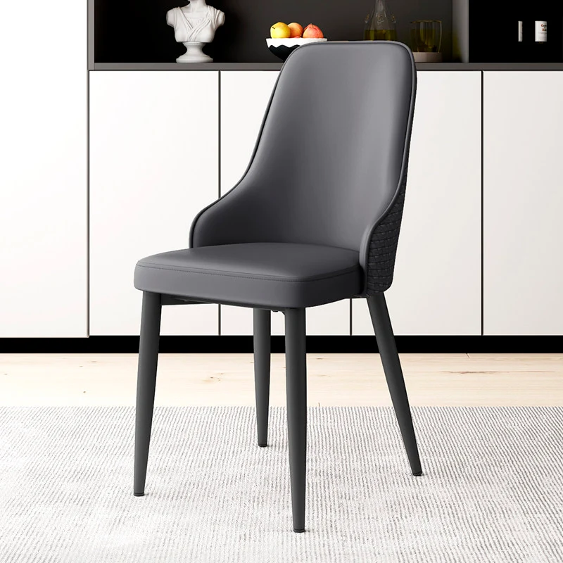 Modern Minimalist Faux Leather Sponge Carbon Steel Dining Chair Backrest For Dining Room
