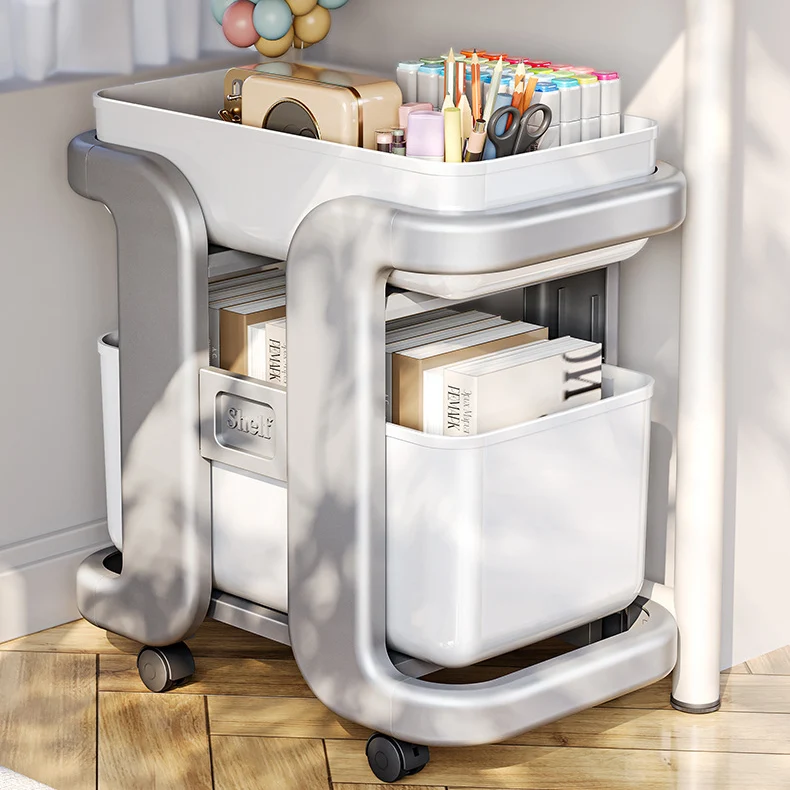 Modern Minimalist Rectangular Movable PP End Table 2-Tier For Bedroom