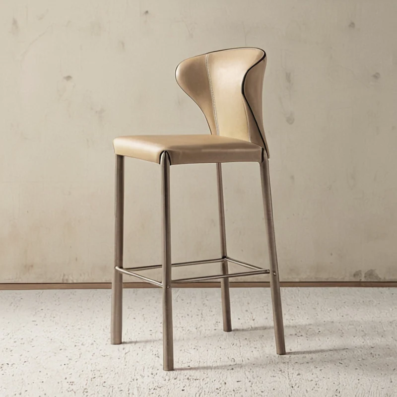 Modern Minimalist Square Carbon Steel Saddle-Style Faux Leather Bar Stool Backrest Armless For Dining Room