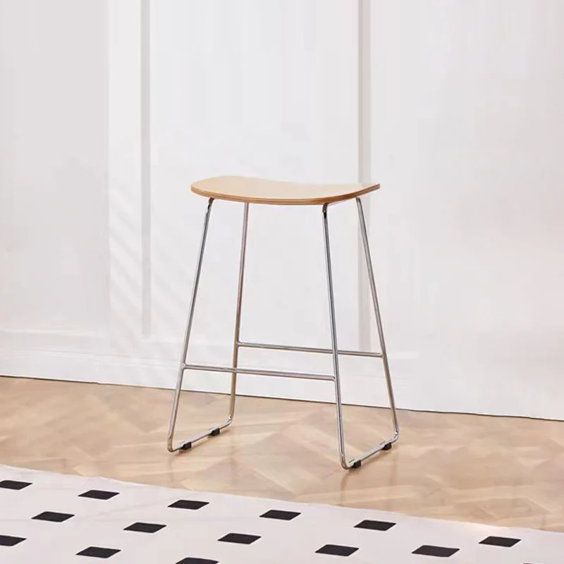 Contemporary Scandinavian Plywood Iron Rectangular Bar Stool Armless For Dining Room & Kitchen