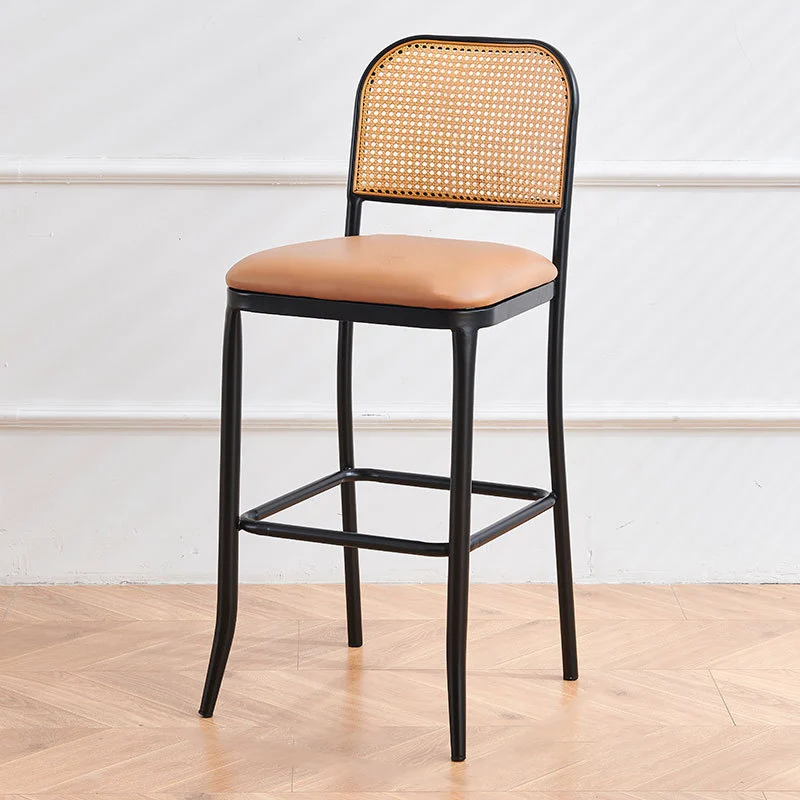 Modern Minimalist PE Faux Nappa Leather Iron Rectangular Bar Stool Backrest Armless For Dining Room