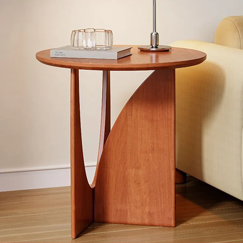 Modern Minimalist Round Solid Wood Multi-Layer Board End Table 1-Tier For Living Room