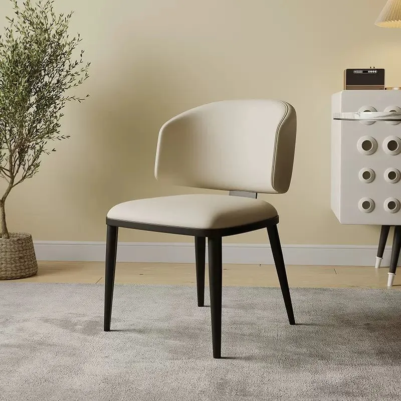 Contemporary Luxury Arc Carbon Steel Faux Leather Sponge Dining Chair Backrest Armless For Dining Room
