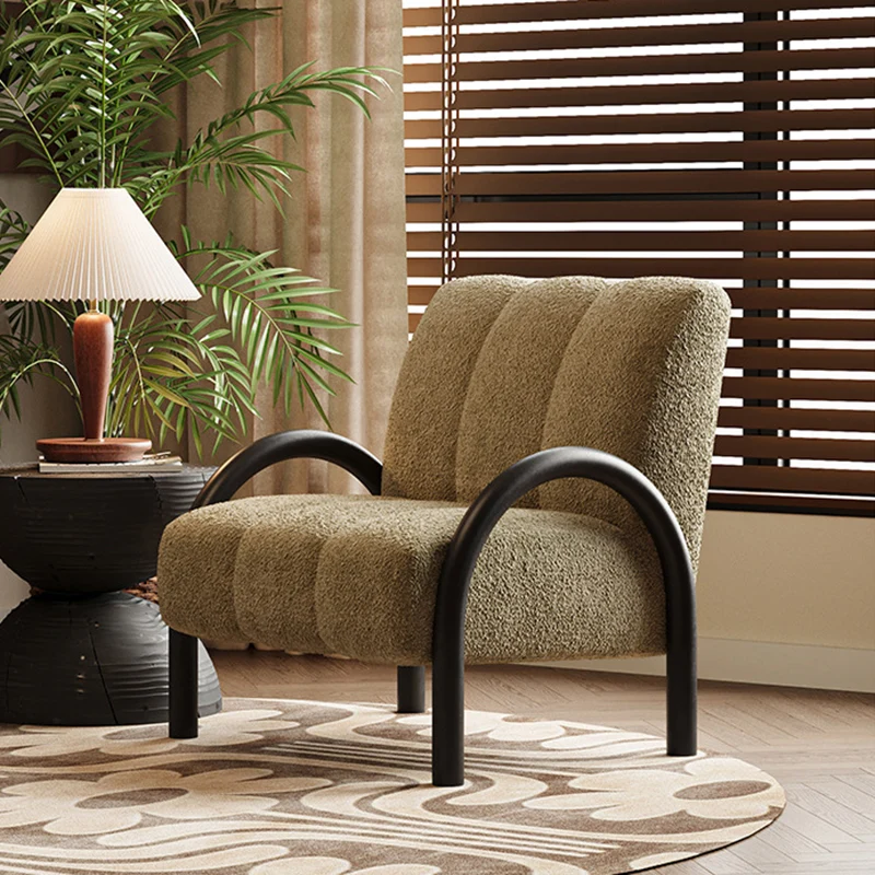 Traditional Vintage Arc Rectangular Plywood Carbon Steel Chenille Sponge Accent Chair Backrest Armrest For Living Room