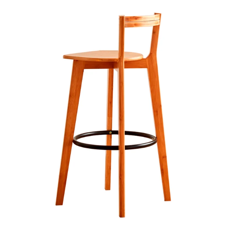 Modern Minimalist Nan Bamboo Metal Square Bar Stool Backrest Armless Footrest For Dining Room