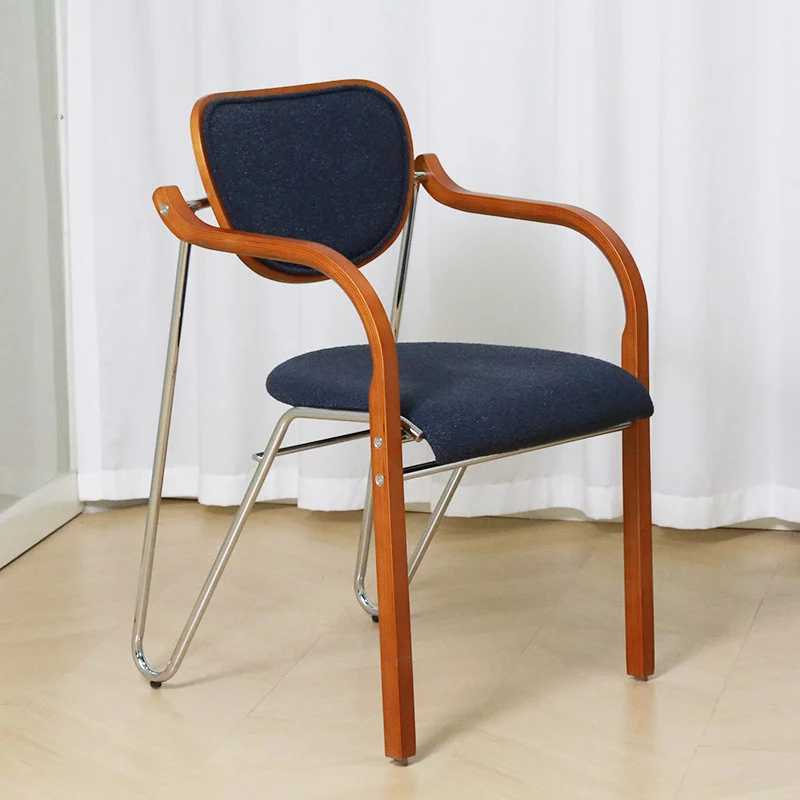 Modern Minimalist Plywood Sponge Padded Curved Dining Chair Backrest Armrest For Living Room