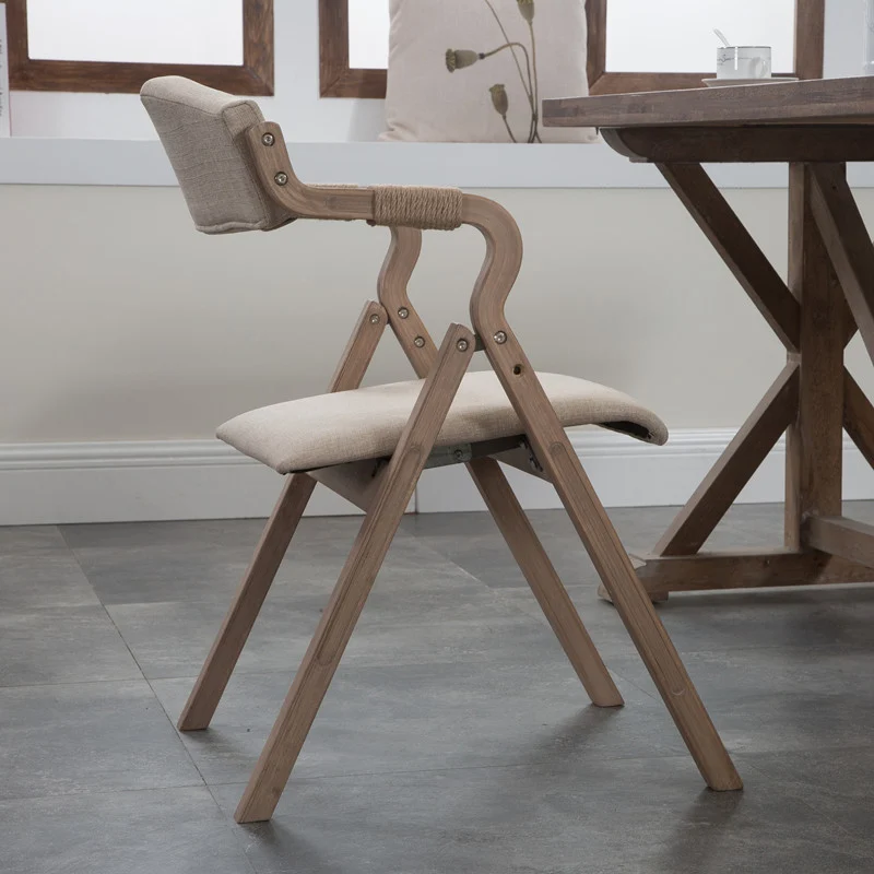 Modern Minimalist Curved Bent Plywood Fabric Upholstered PU Leather Linen Dining Chair Foldable Backrest Armrest For Living Room