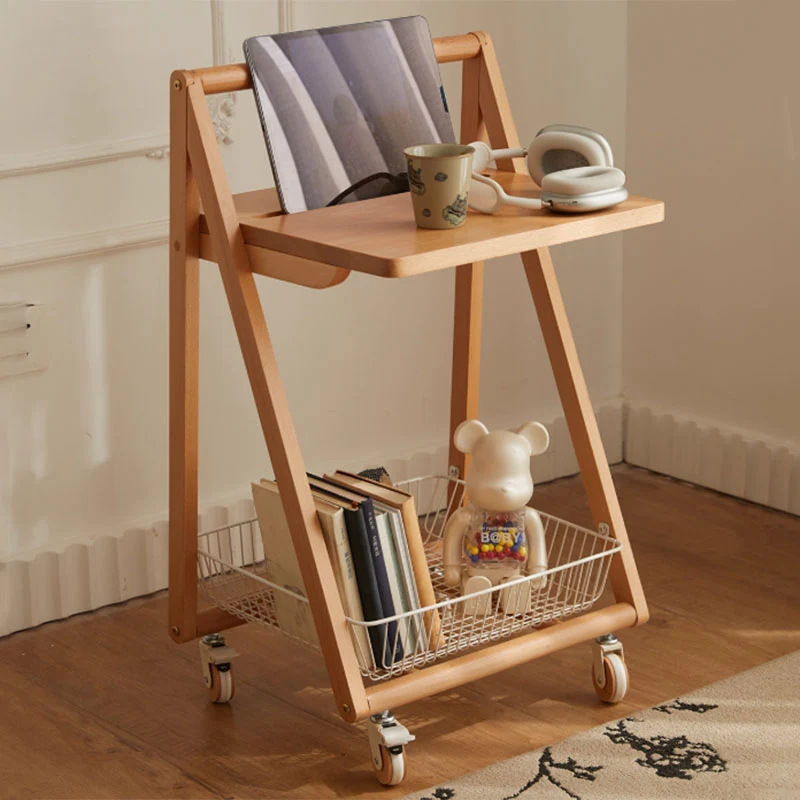 Contemporary Retro Solid Wood Iron Square Movable End Table 2-Tier For Living Room