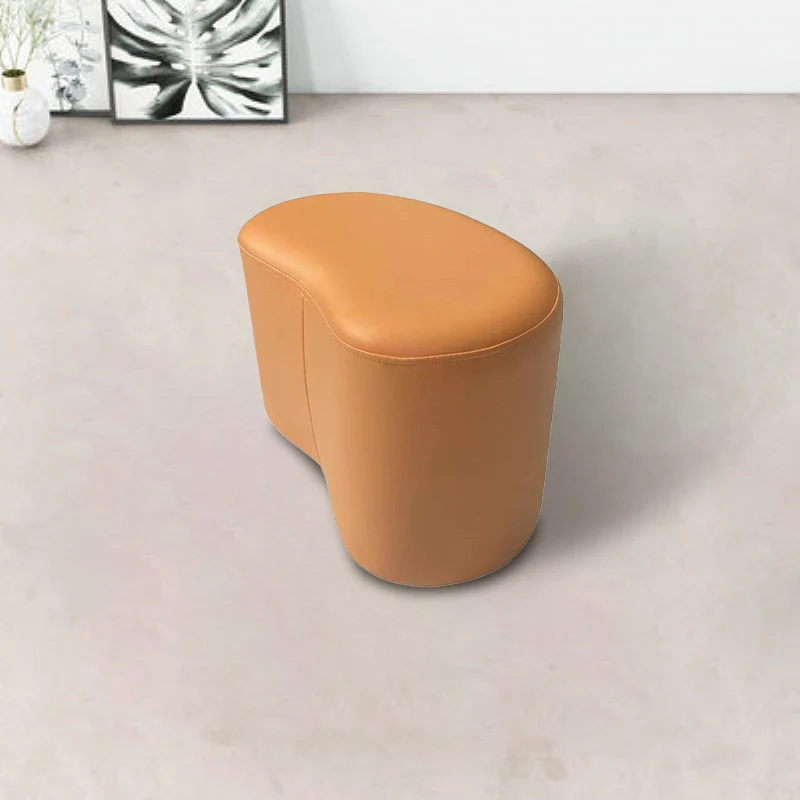 Modern Minimalist Synthetic Fabric Sponge Plywood Crescent Shape Low Stool Armless For Living Room