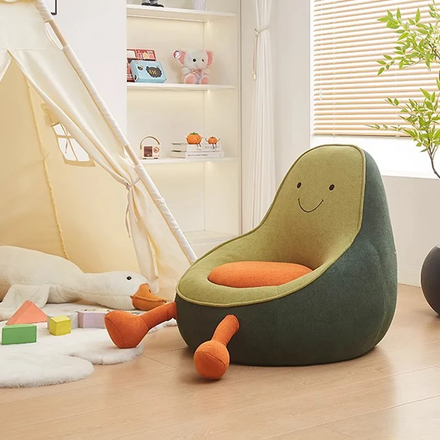 Contemporary Creative Kids Avocado-shaped Penguin-shaped Sponge Sherpa Fabric Accent Chair Backrest Armless For Living Room