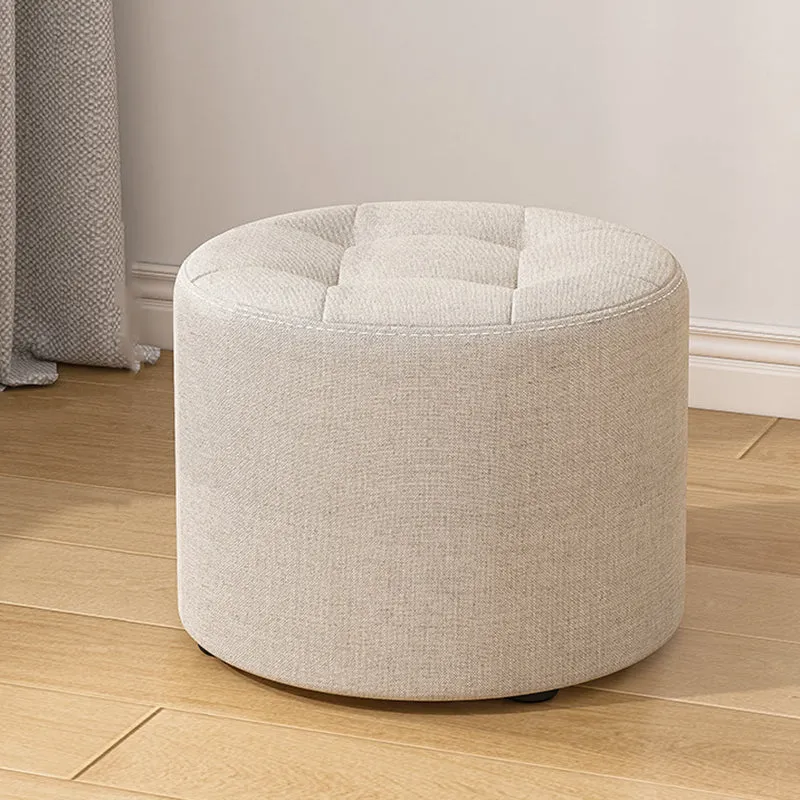 Modern Minimalist Round Solid Wood Cotton Linen Sponge Low Stool Backless Armless For Living Room