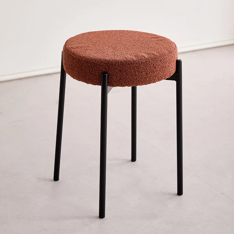 Contemporary Scandinavian Iron Cotton Linen Round Vanity Stool Armless For Bedroom