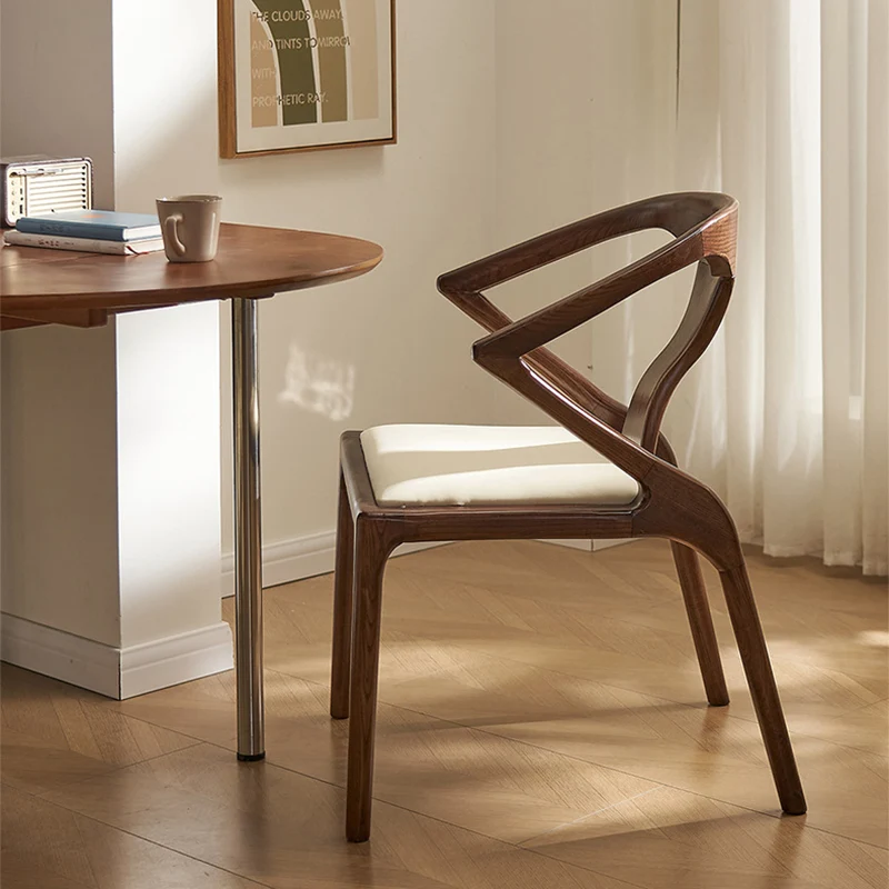 Contemporary Creative Geometric Rubberwood PU Leather Sponge Dining Chair Backrest Armrest For Dining Room