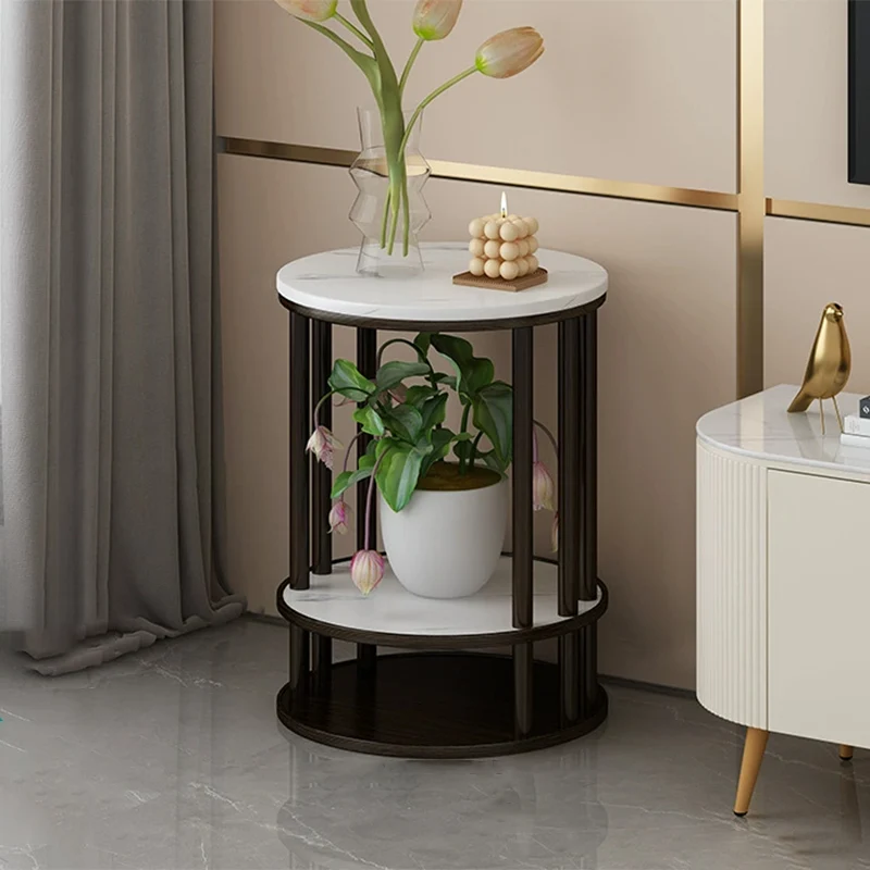 Modern Minimalist Round Pine Wood MDF End Table 3-Tier For Living Room
