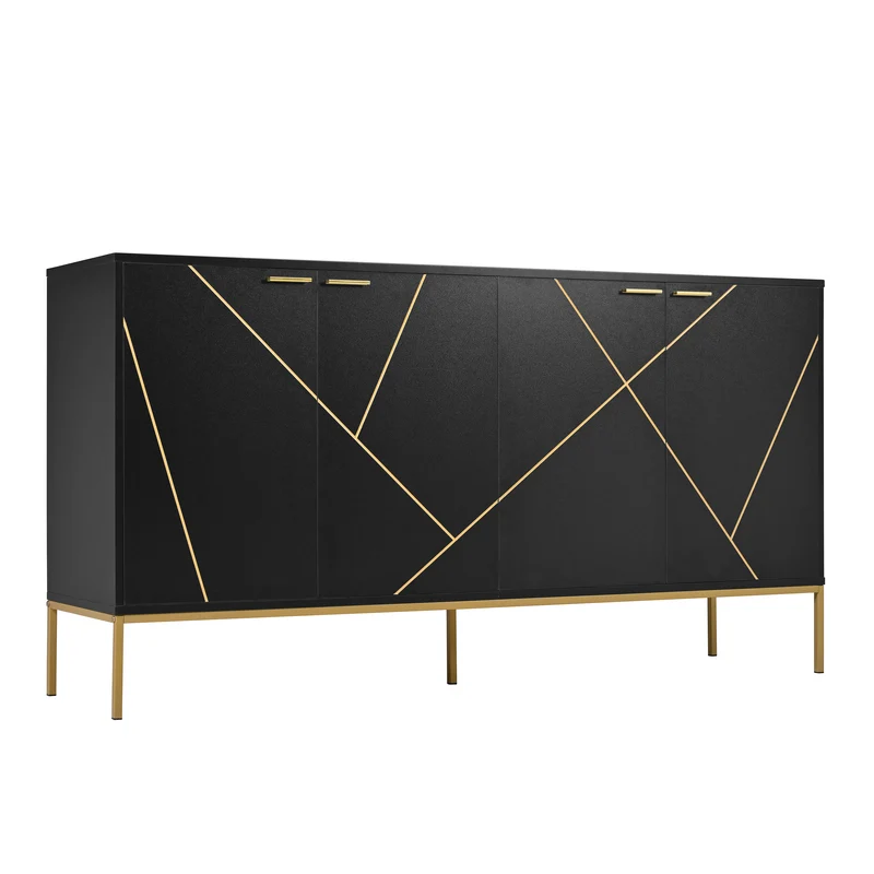 Buffet design noir motifs géométriques dorés et pieds en métal MAUS