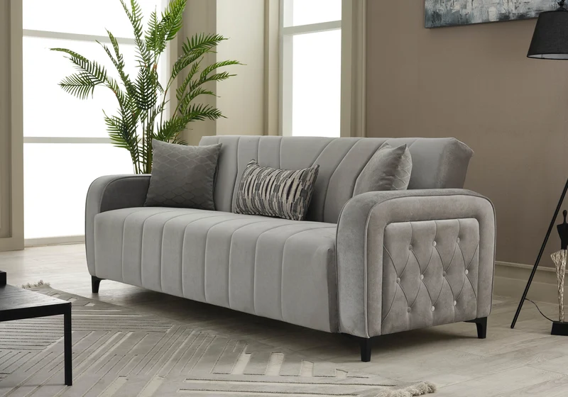 Canapé convertible design velours gris – URBAN