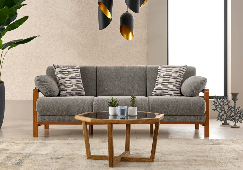 Canapé scandinave bois gris convertible – LENY
