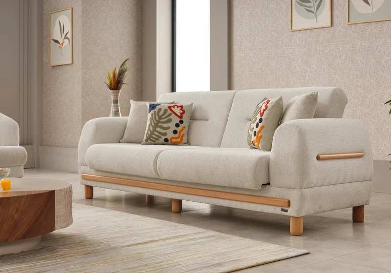 Canapé scandinave naturel beige sable bois – LEONA