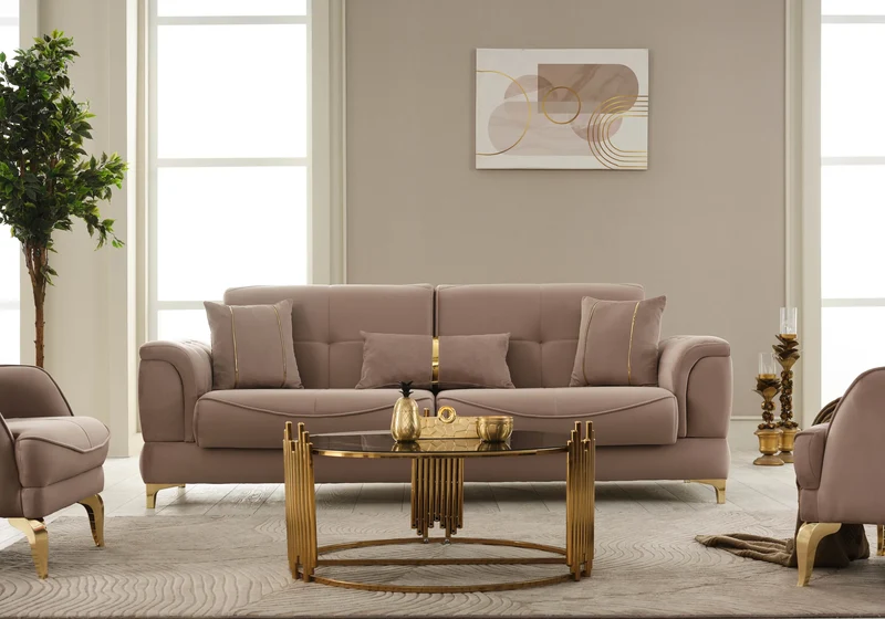 Canapé convertible design taupe et doré - LISA