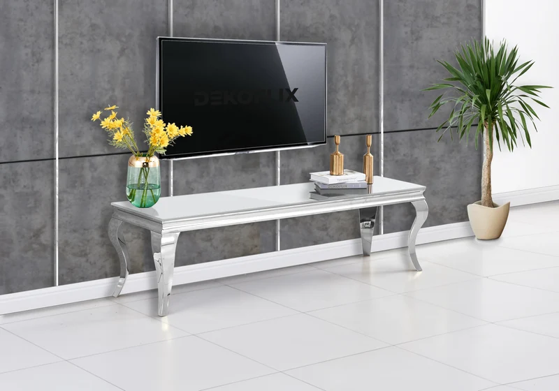 Meuble TV verre blanc design argent - Neo