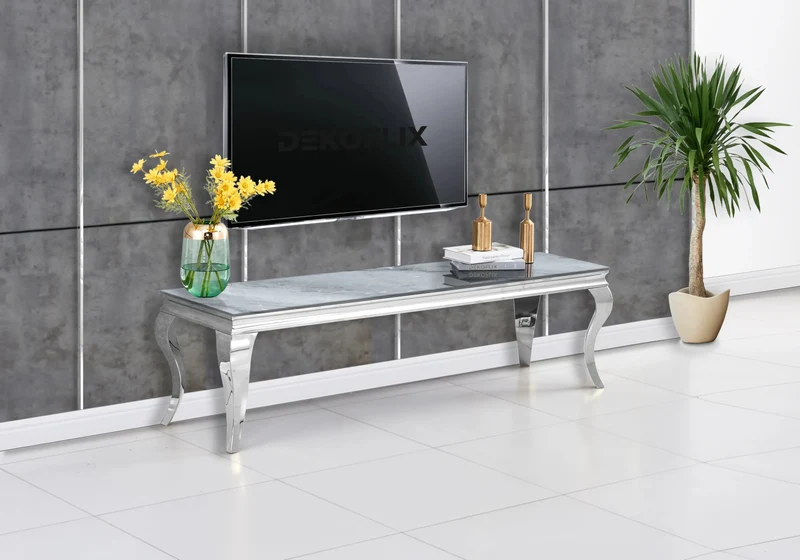 Meuble TV marbre gris design argent - Neo