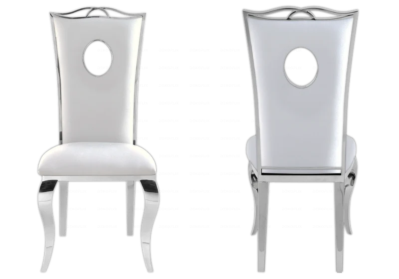 Chaise médaillon baroque argentée et similicuir blanc - Pia x4