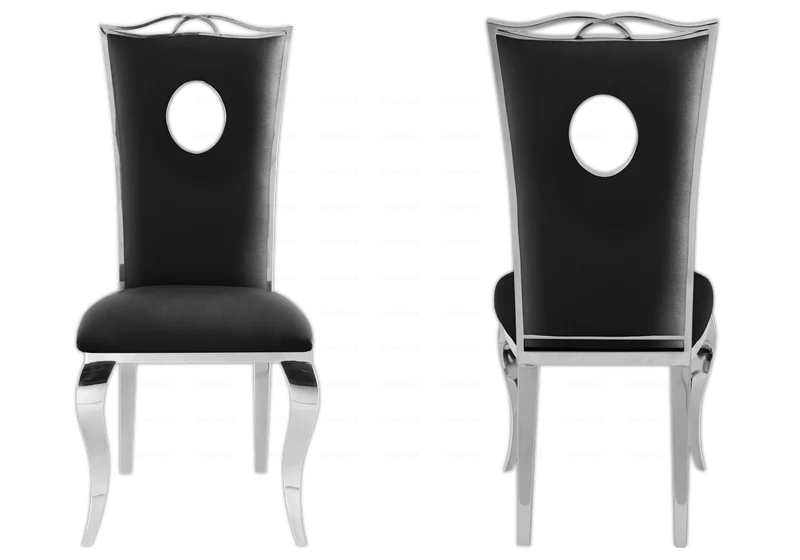Chaise médaillon baroque argentée et similicuir noir - Pia x4