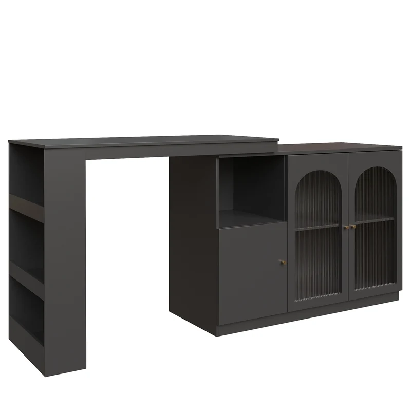 Table de bar noire pivotante 360° avec portes vitrées 120x40x97cm ARMOIRECOLLECTION