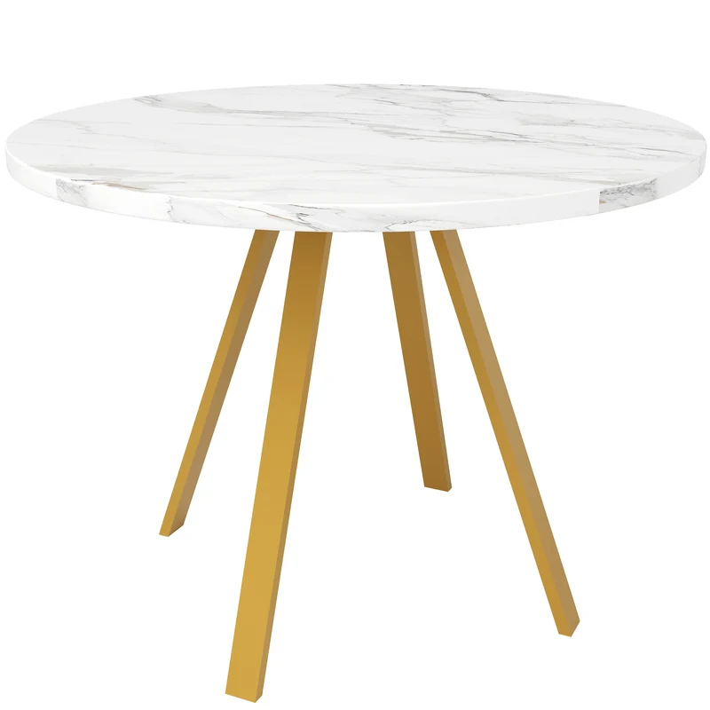 Table à manger ronde effet marbre blanc, pieds dorés, 4 personnes 80x80x75cm ARMOIREDARK