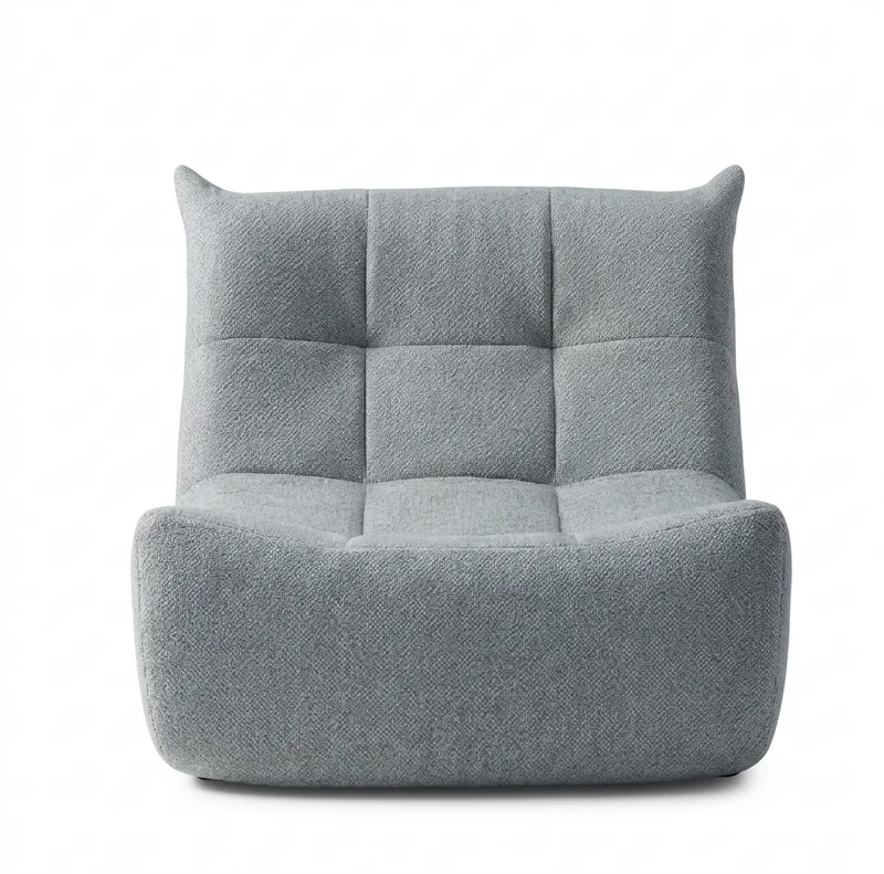 Fauteuil chauffeuse capitonné en tissu chenille gris, mousse mémoire CALCIUMCASCADE