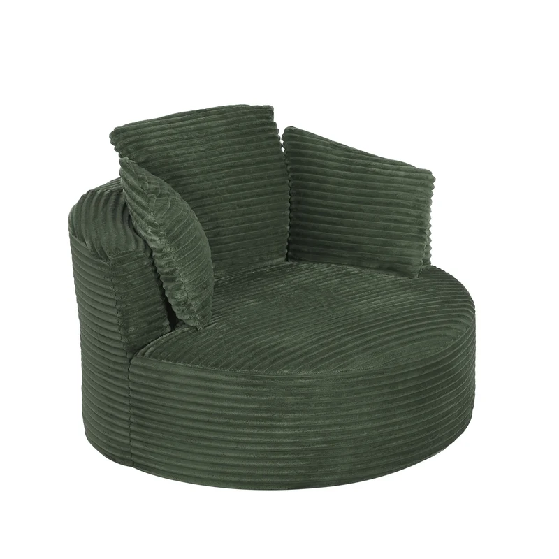 Fauteuil rond lounge en velours côtelé vert, assise profonde ADJUSTMAPLELINE