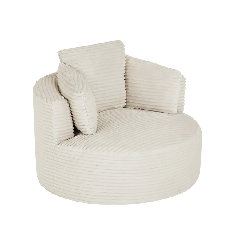 Fauteuil rond lounge en velours côtelé beige, assise profonde SAPPHIRESHORE