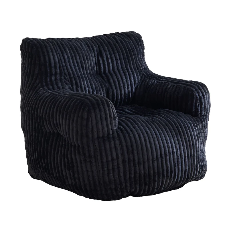 Fautueil poire pouf géant en velours côtelé noir mousse mémoire 100x94x70 cm ZINCZEPHYR