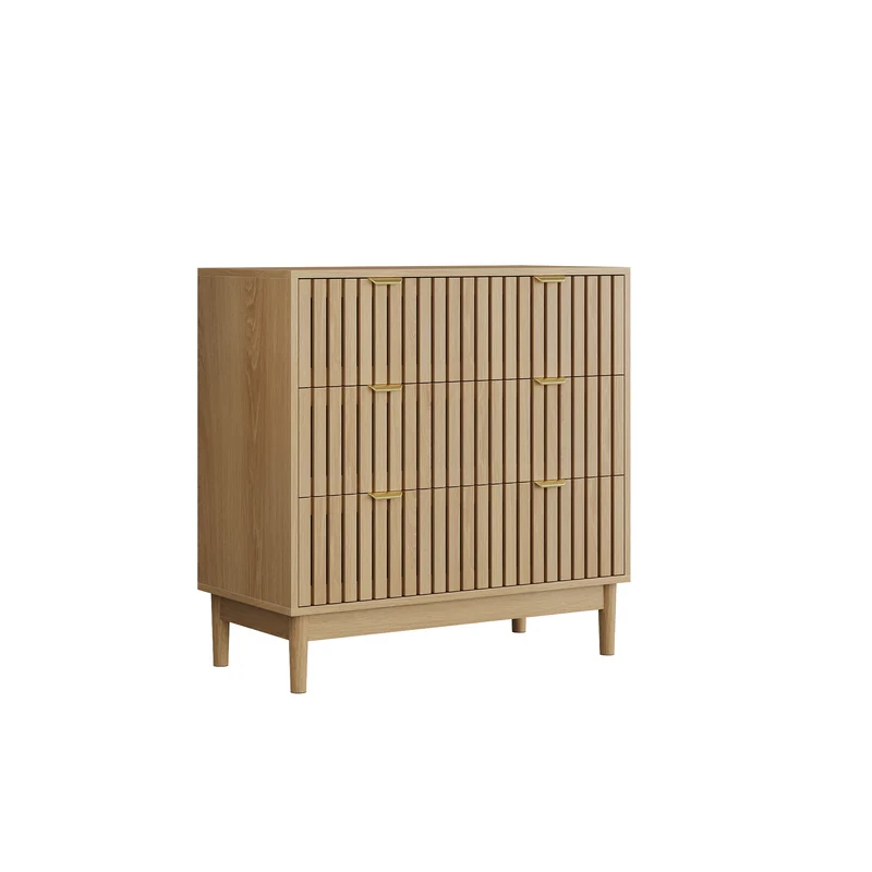 Buffet design latte effet chêne 3 tiroirs 80x39x80cm PEARLPINNACLE