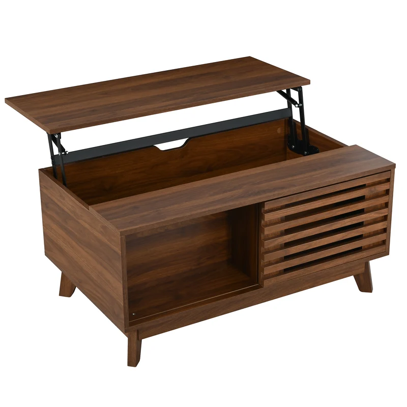 Table basse revelable réglable en hauteur effet noyer 90x55x57,5 cm ADJUSTCHEST