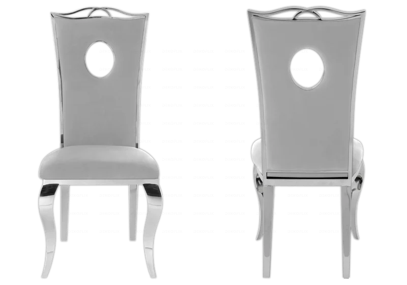 Chaise médaillon baroque argentée et velours gris - Pia x4