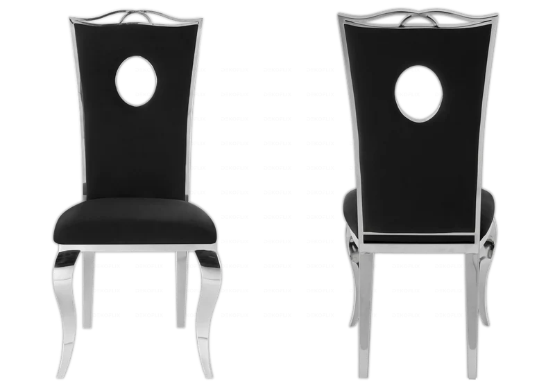 Chaise médaillon baroque argentée et velours noir - Pia x4