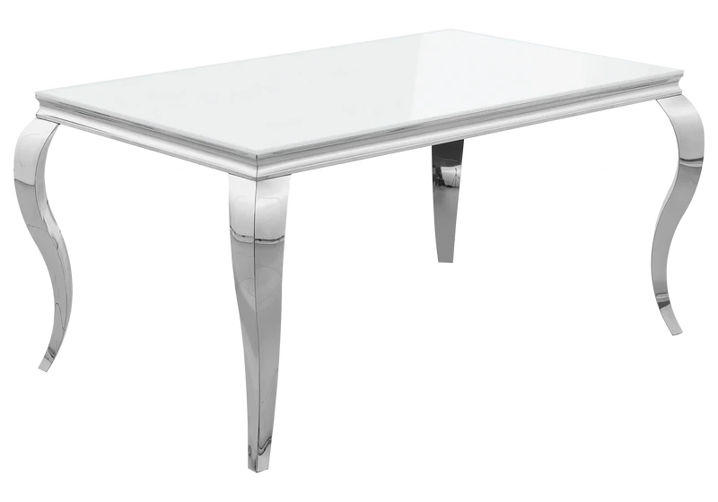 Table à manger rectangulaire verre blanc argent - Neo
